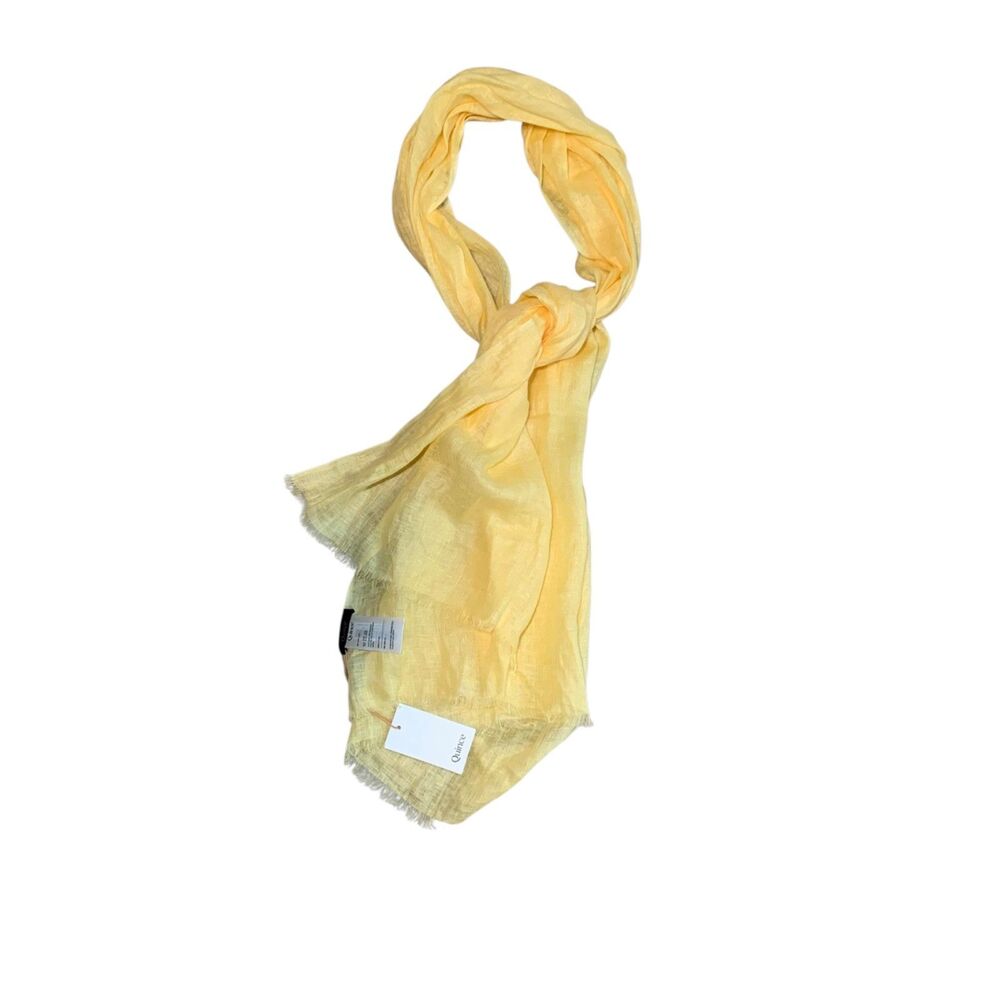 Quince Yellow Lightweight European Linen Scarf Frayed Ends Outdoors
